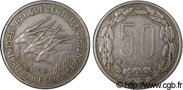 ÁFRICA ECUATORIAL  50 Francs antilopes 1961 Paris MBC 
