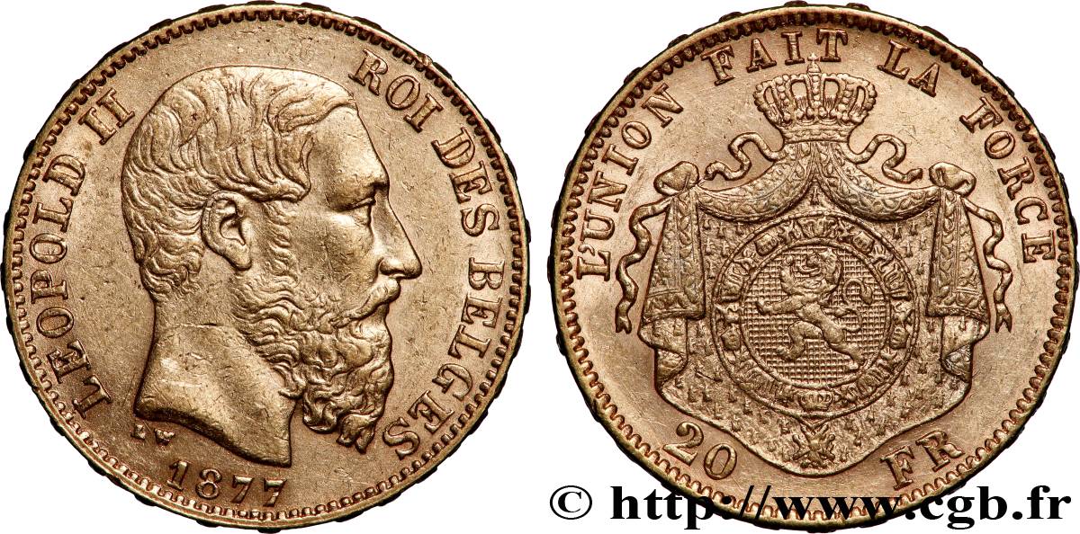 ORO, PALLADIO E PLATINO: INVESTIMENTI 20 Francs Léopold II 1877 Bruxelles q.SPL 