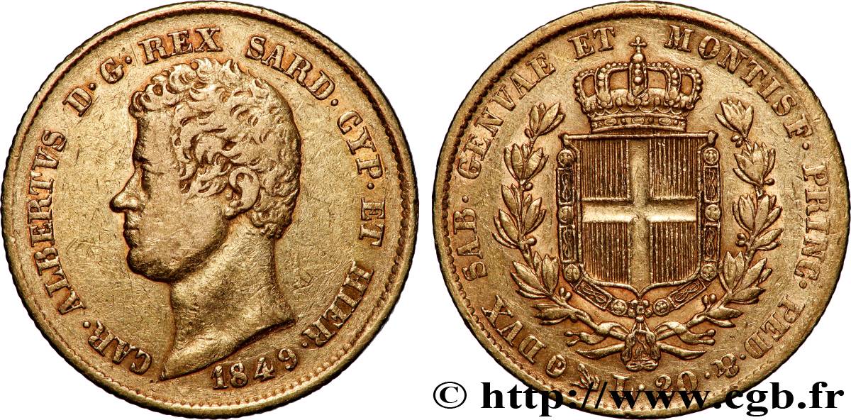 ORO, PALLADIO E PLATINO: INVESTIMENTI 20 Lire  1849 Gênes BB 