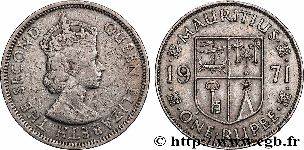ÎLE MAURICE 1 Rupee (Roupie) Élisabeth II 1971 Royal Mint Llantrisant TTB 