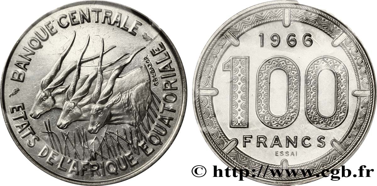 AFRICA EQUATORIALE Essai de 100 Francs antilopes 1966 Paris FDC 