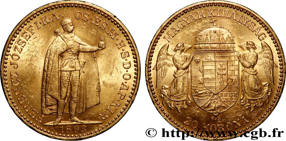 GOLD-, PALLADIUM- UND PLATIN-INVESTITIONEN 20 Korona or François-Joseph Ier 1893 Kremnitz VZ 