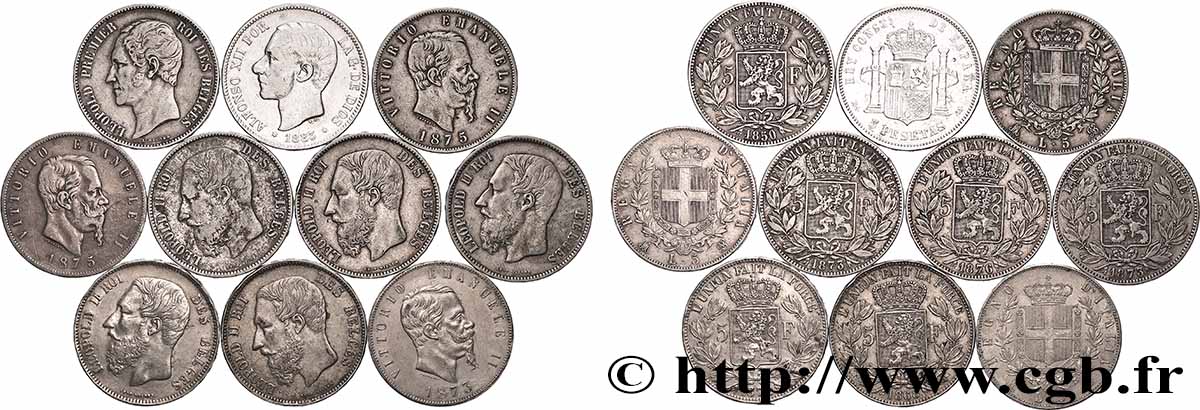 ARGENT D INVESTISSEMENT Lot de 10 écus de 5 Francs Union Latine n.d.  TB 