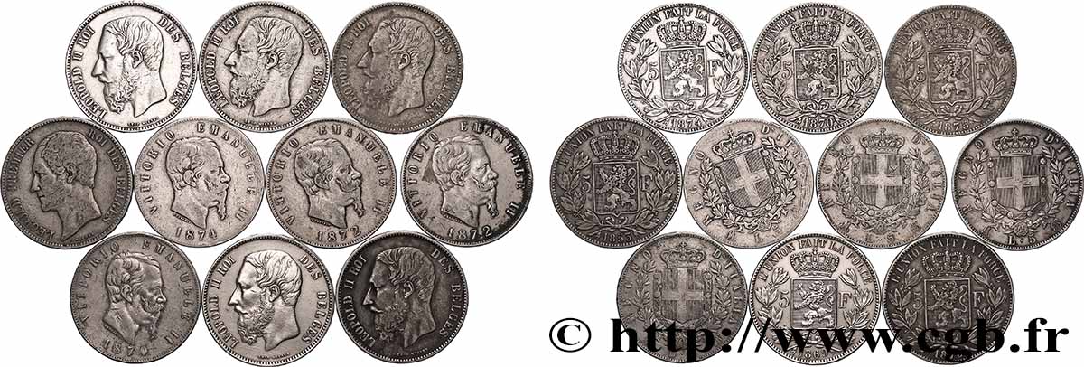 ARGENTO INVESTIMENTO Lot de 10 écus de 5 Francs Union Latine n.d.  MB 