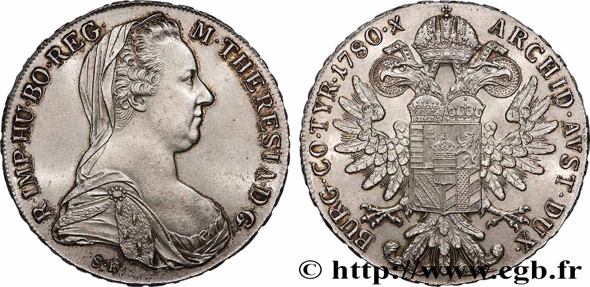 ARGENT D&nbsp;INVESTISSEMENT 1 Thaler (REFRAPPE) Marie-Thérèse 1780 Vienne SPL 
