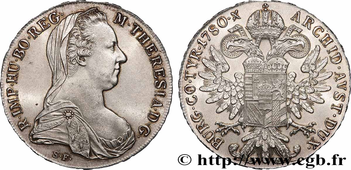 ARGENT D&nbsp;INVESTISSEMENT 1 Thaler (REFRAPPE) Marie-Thérèse 1780 Vienne SPL 