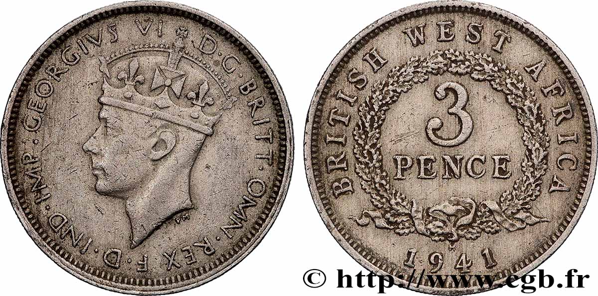 AFRIQUE OCCIDENTALE BRITANNIQUE 3 Pence Georges VI 1943 Heaton - H TTB 