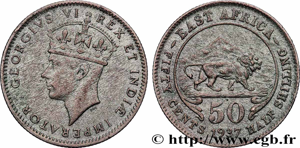 AFRIQUE DE L EST 50 Cents Georges VI 1937 Heaton TTB 