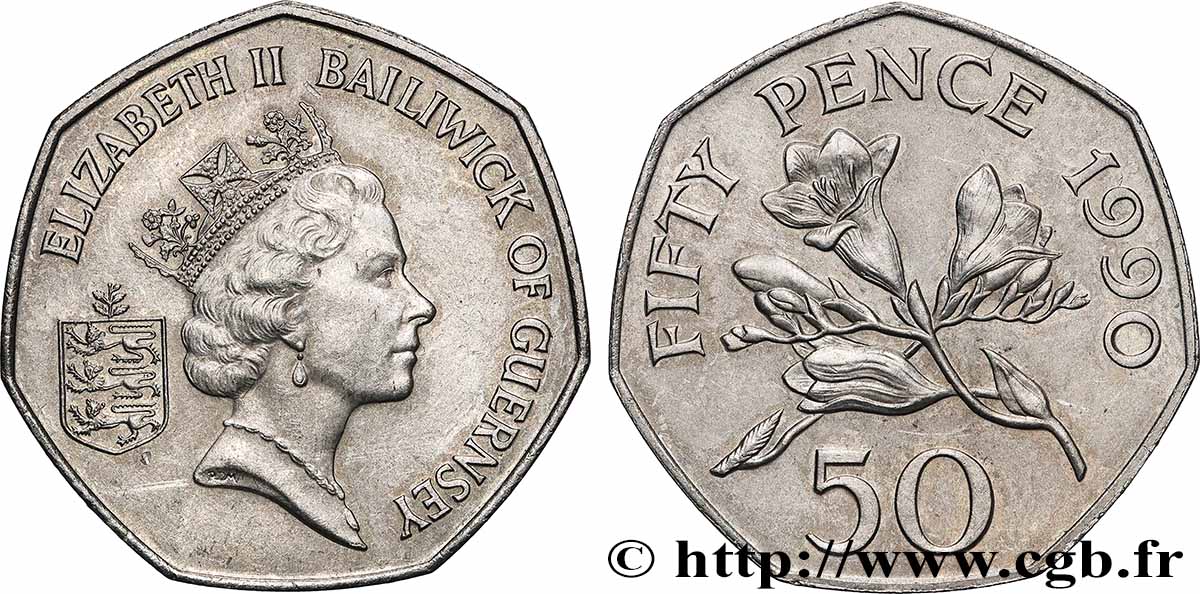 GUERNSEY 50 Pence Elisabeth II / fleurs de Fresia 1990  VZ 