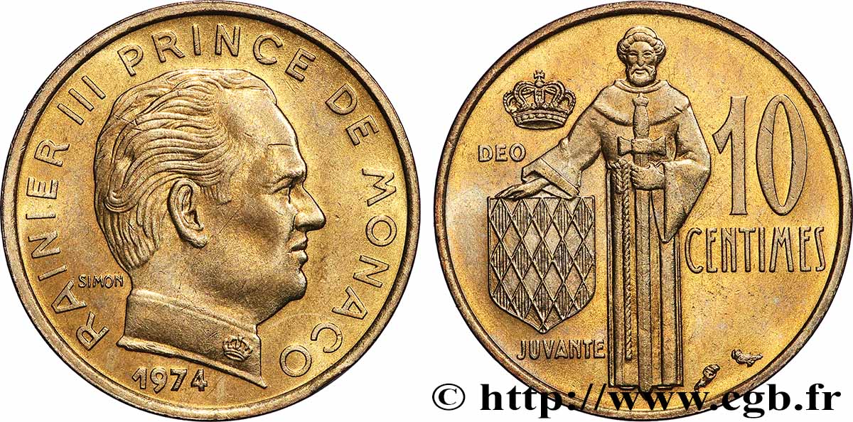 MONACO 10 Centimes Rainier III 1974 Paris SPL 