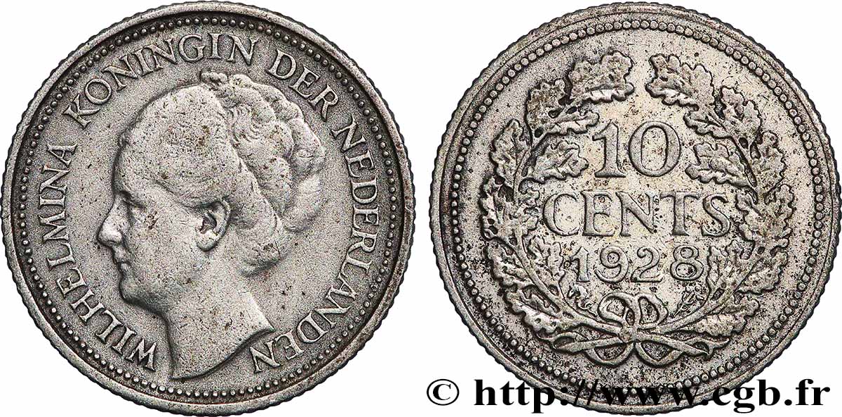 PAYS-BAS 10 Cents Reine Wilhelmine 1928 Utrecht TTB 