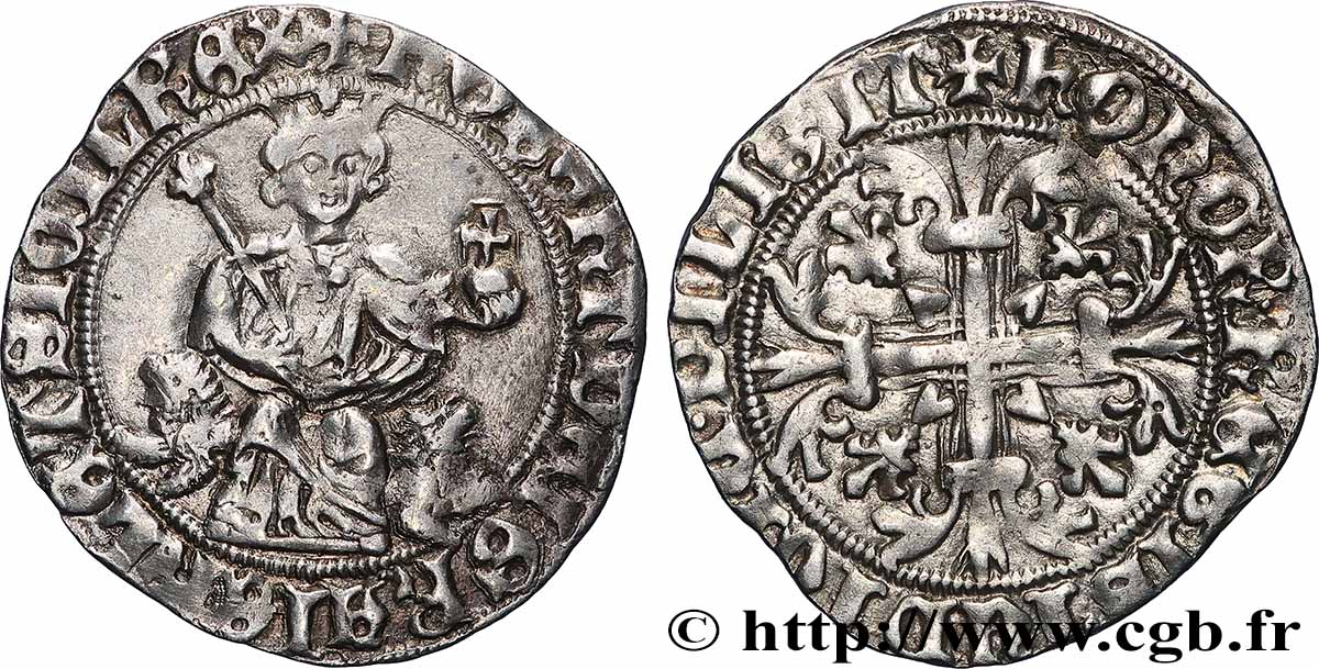 ITALIE - ROYAUME DE NAPLES - ROBERT D&nbsp;ANJOU Gigliato (Gillat) ou Carlin d&nbsp;argent n.d. Naples SUP 
