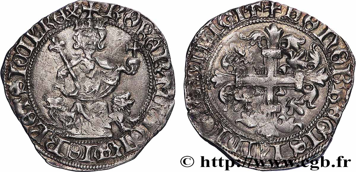 ITALIE - ROYAUME DE NAPLES - ROBERT D&nbsp;ANJOU Gigliato (Gillat) ou Carlin d&nbsp;argent n.d. Naples SUP 