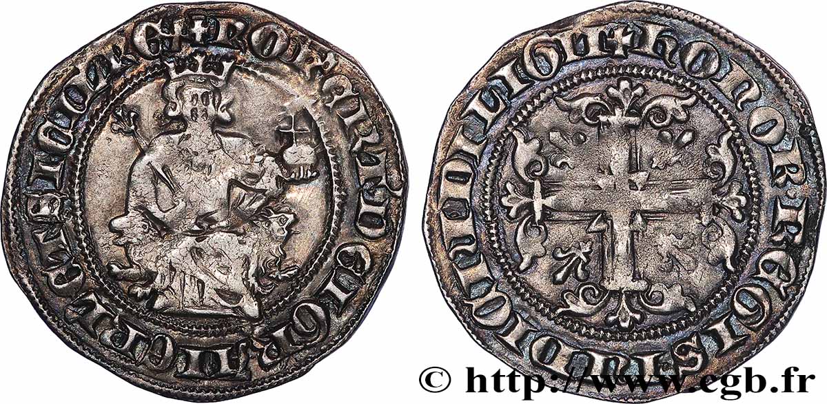 ITALIE - ROYAUME DE NAPLES - ROBERT D&nbsp;ANJOU Gigliato (Gillat) ou Carlin d&nbsp;argent n.d. Naples SUP 