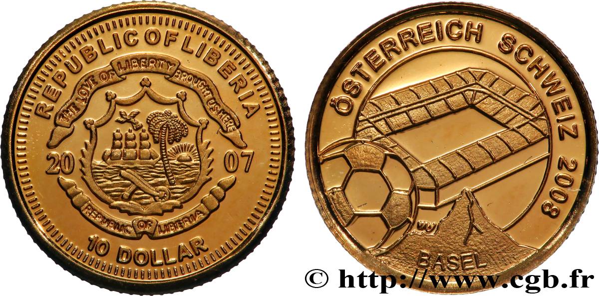 LIBERIA 10 Dollars Proof Stade de Bâle 2007  MS 