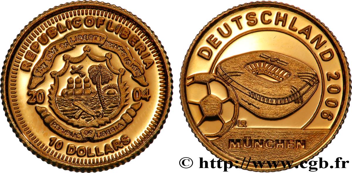 LIBERIA 10 Dollars Proof Stade de Munich 2004  FDC 