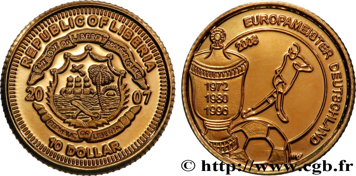 LIBERIA 10 Dollars Proof Champions européens Allemagne 2007  FDC 