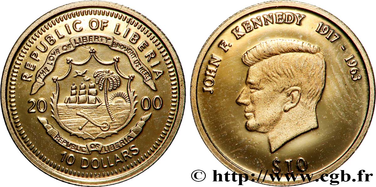 LIBERIA 10 Dollars John F. Kennedy 2000  FDC 