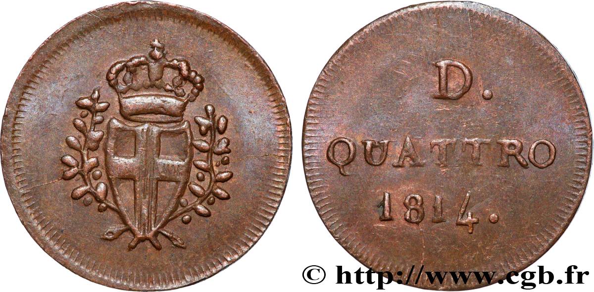 ITALIE - RÉPUBLIQUE DE GÊNES 4 Deniers 1814 Gênes TTB+ 