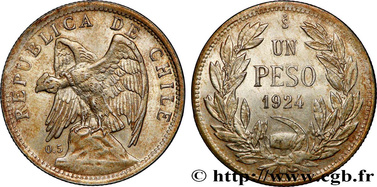 CHILI 1 Peso condor 1924 Santiago - S° TTB 