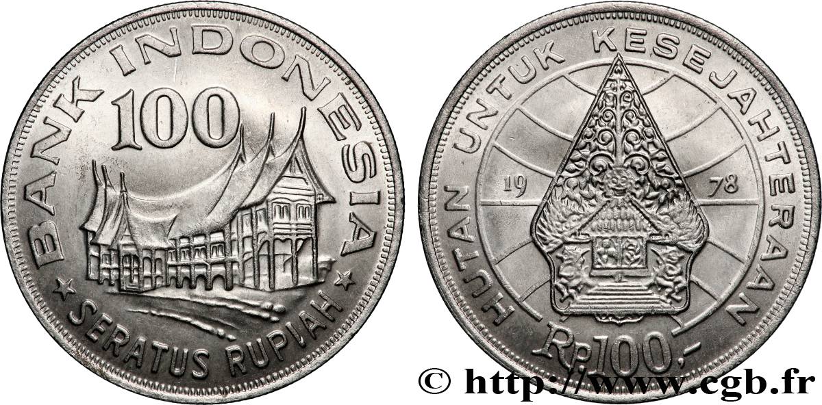 INDONESIA 100 Rupiah Minangkabu House / légendaire arbre de la vie 1978  AU 