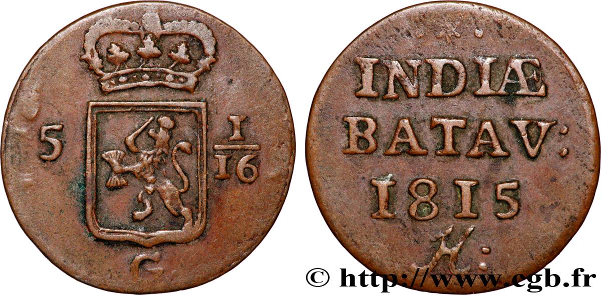 INDES NEERLANDAISES 1 Duit Guillaume Ier 1815 Amsterdam TTB 