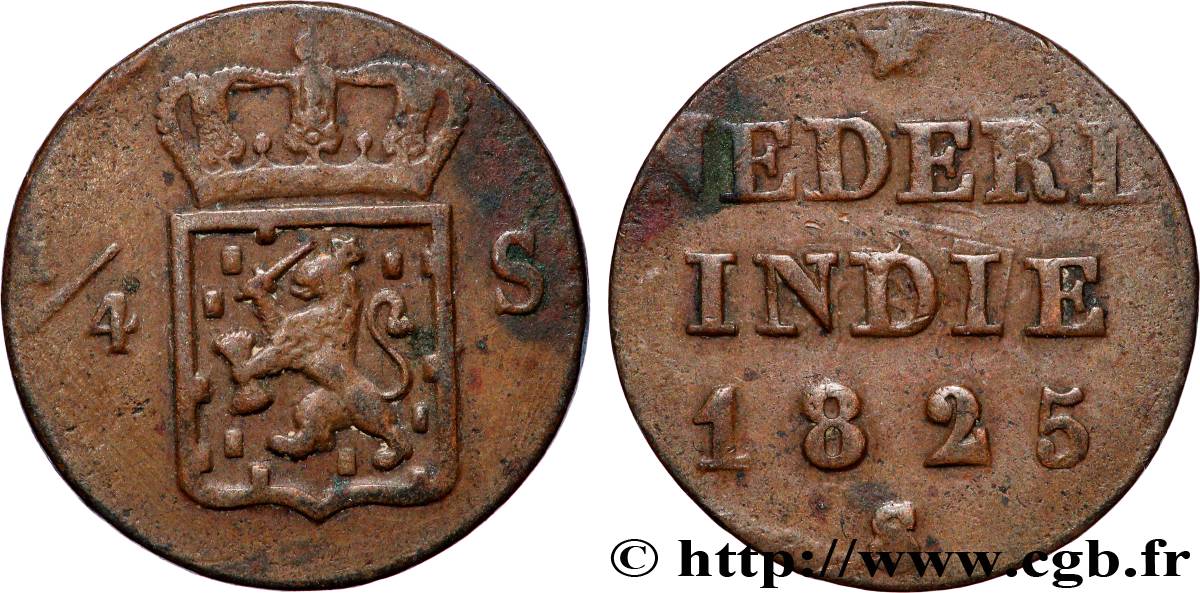 INDES NEERLANDAISES 1/4 Stuiver aux armes d’Utrecht pour Sumatra 1825 Utrecht TTB 