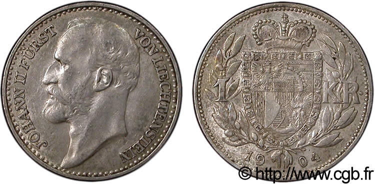LIECHTENSTEIN 1 Krone Prince Jean II 1904  EBC 