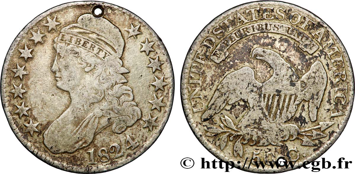 UNITED STATES OF AMERICA 50 Cents (1/2 Dollar) type “Capped Bust” 1824 Philadelphie VF 