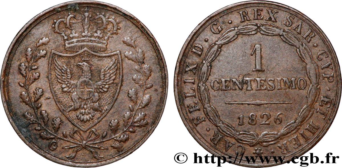 ITALIE - ROYAUME DE SARDAIGNE 1 Centesimo Charles Félix “P” 1826 Turin TB+ 
