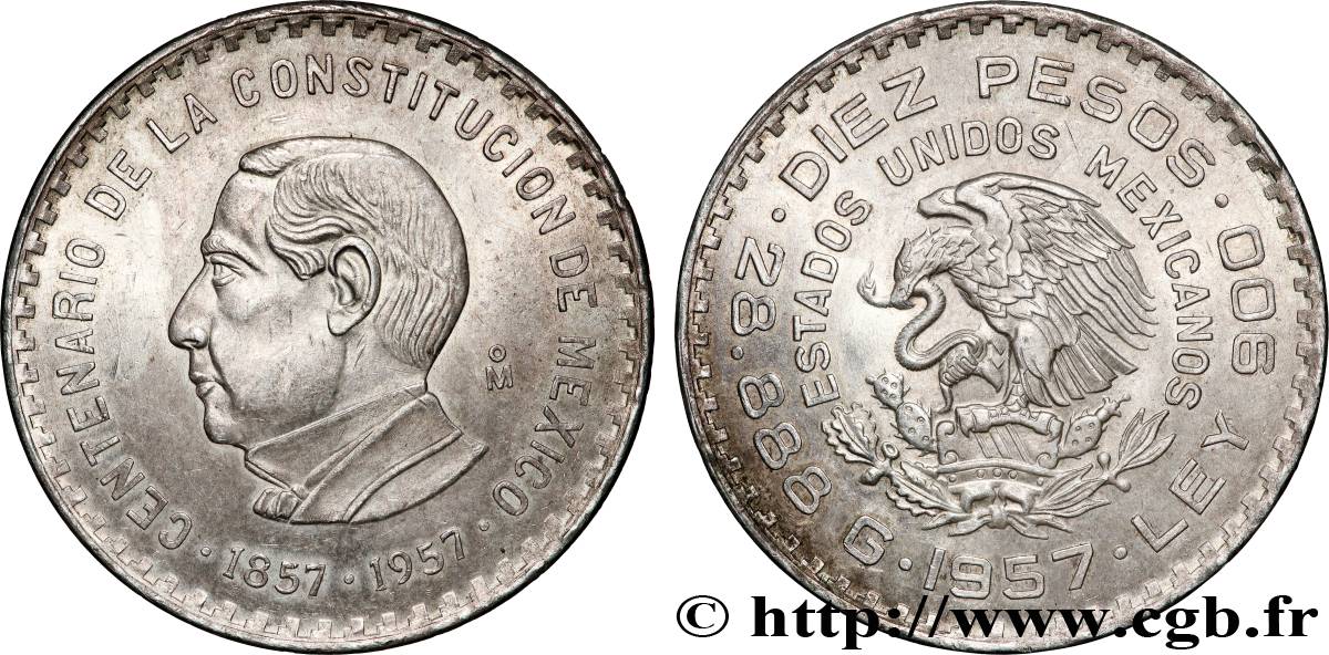 MEXICO 10 Pesos Centenaire de la Constitution 1957 Mexico