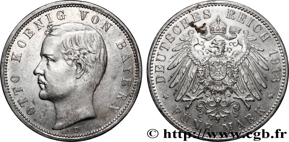 ALLEMAGNE - ROYAUME DE BAVIÈRE - OTHON 5 Mark  1913 Munich - D TTB+ 