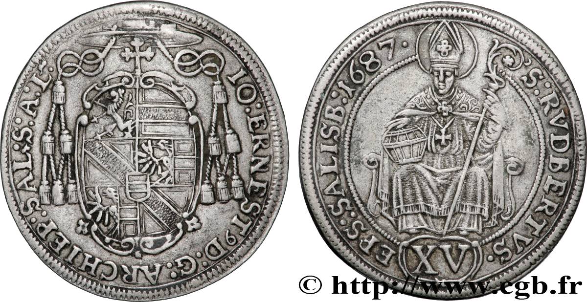 AUTRICHE - SALZBOURG 15 Kreuzer Archevéché de Salzbourg frappé au nom de Johann Ernst von Thun 1687  TTB+ 