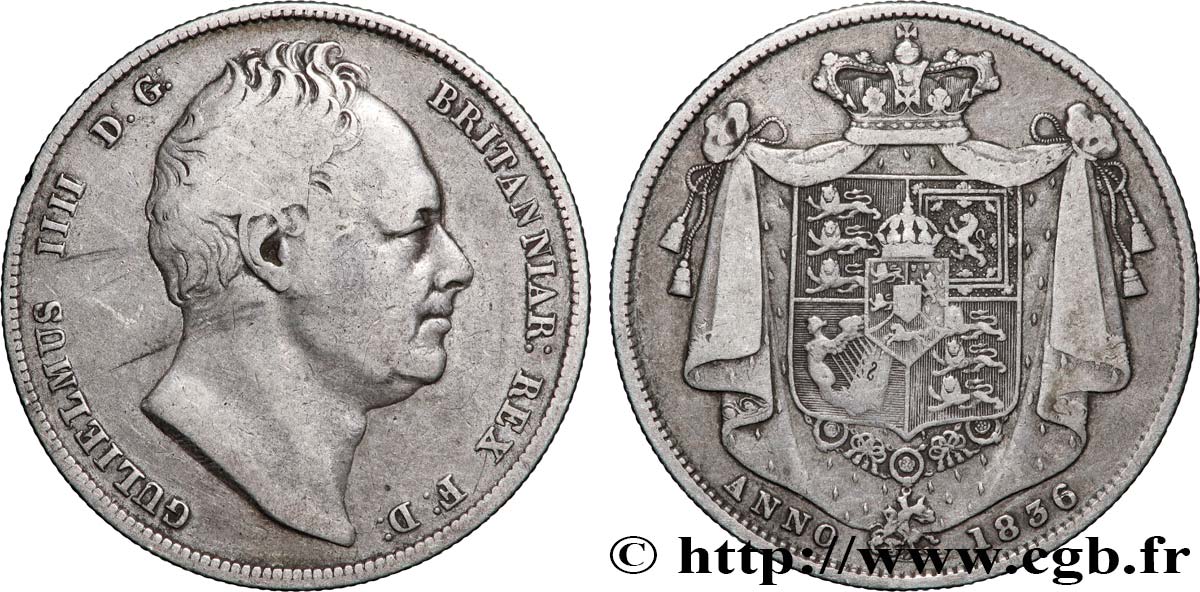 GRANDE-BRETAGNE - GUILLAUME IV 1/2 Crown  1836  TTB 