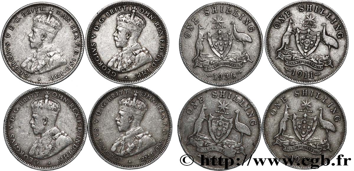 AUSTRALIE Lot 4 x 1 Shilling Georges V n.d. Melbourne TB+ 