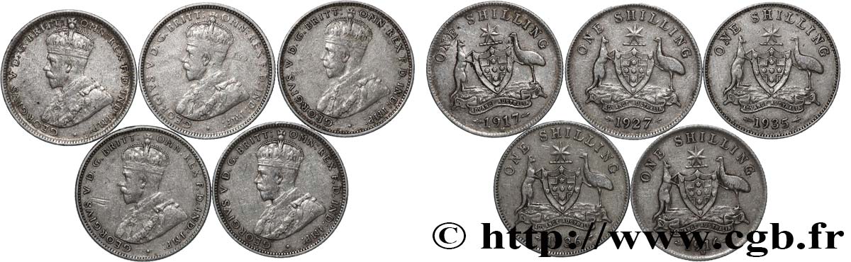 AUSTRALIE Lot 5 x 1 Shilling Georges V n.d. Melbourne TB+ 