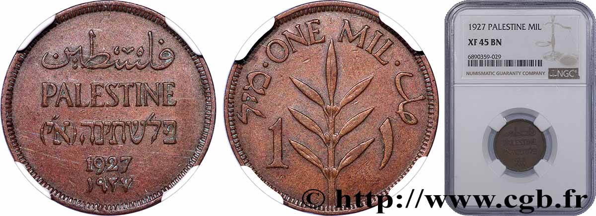 PALESTINE 1 Mil 1927  TTB45 NGC