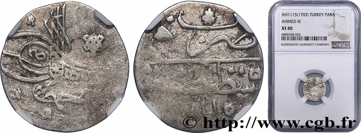 TURQUIE - EMPIRE OTTOMAN Para - Ahmed III AH 1115 1703  TTB40 NGC