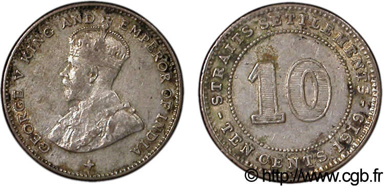 MALASIA - COLONIAS DEL ESTRECHO 10 Cents Straits Settlements Georges V 1919  MBC 