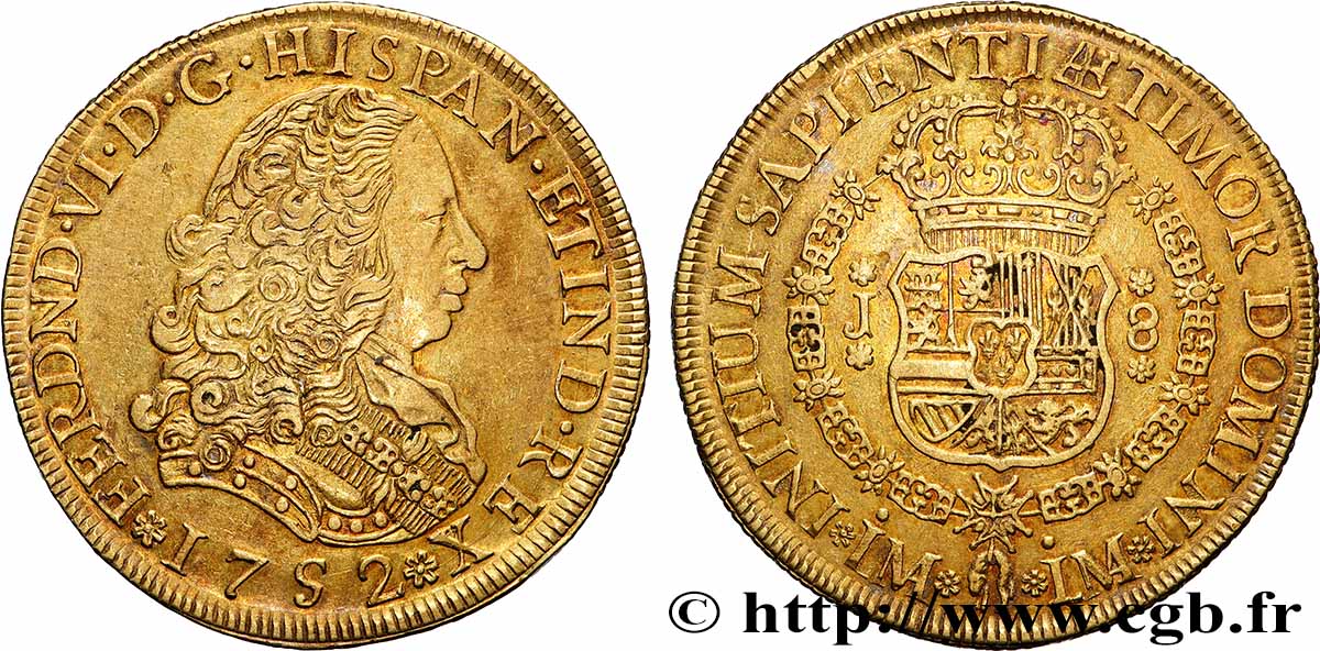 PÉROU - FERDINAND VI 8 Escudos 1752 Lima TTB+ 