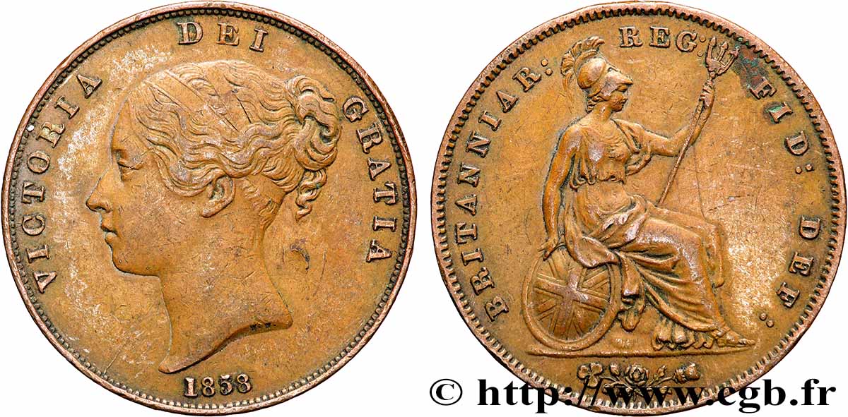 ROYAUME-UNI 1 Penny Victoria “tête jeune” 1858  TTB 
