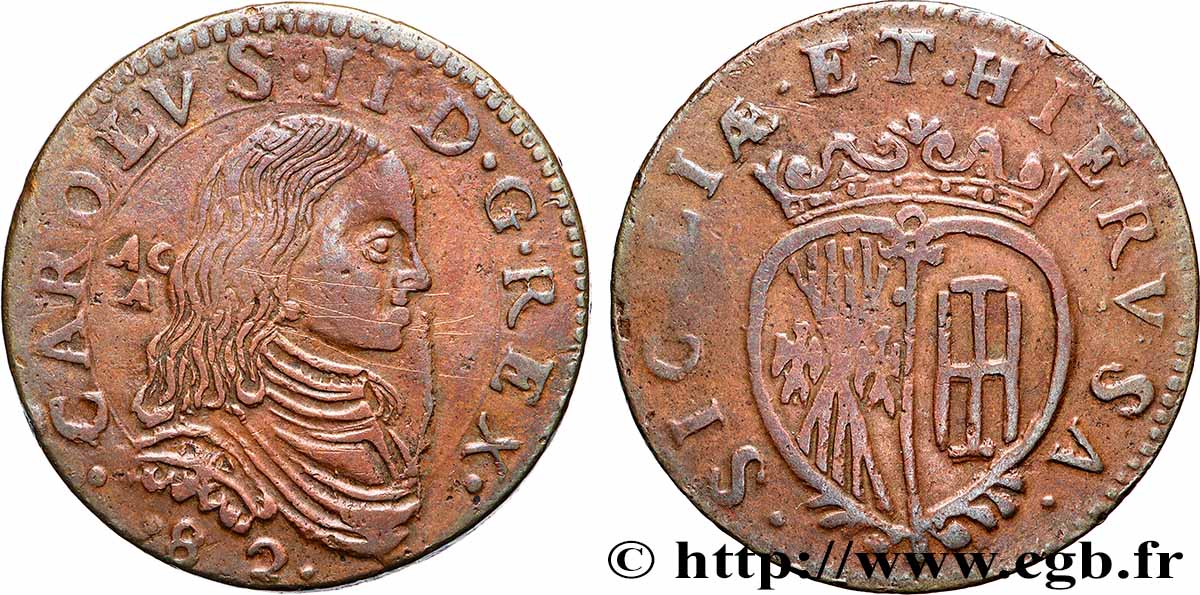 ITALIE - ROYAUME DE NAPLES - CHARLES V Grano à l’écu courbé 1682 Naples TTB 