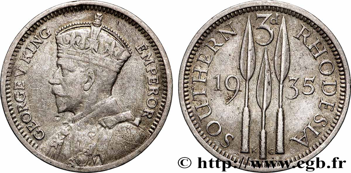 RHODÉSIE DU SUD 3 Pence Georges V 1935  TTB+ 
