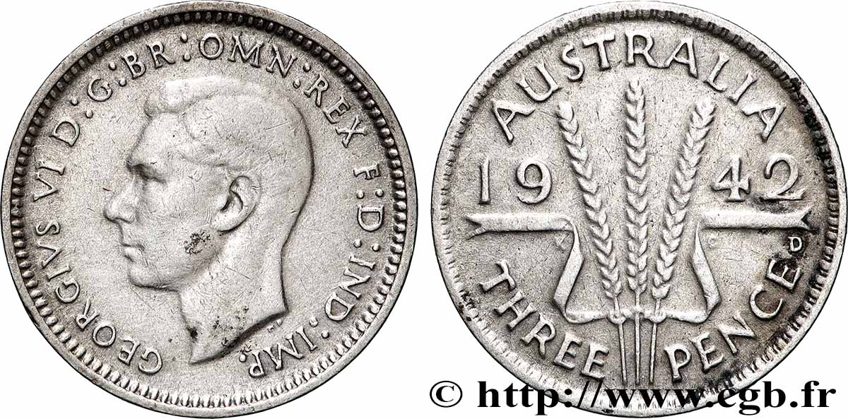 AUSTRALIA 3 Pence Georges VI 1942 Denver VF 
