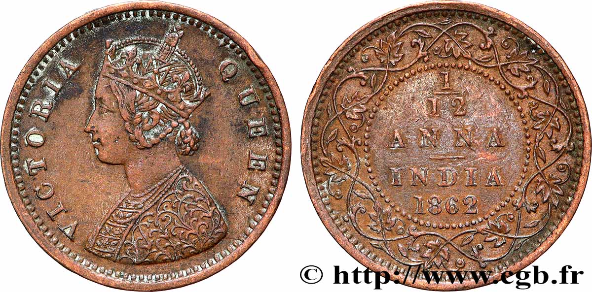 INDES BRITANNIQUES 1/12 Anna Victoria 1862  TTB+ 