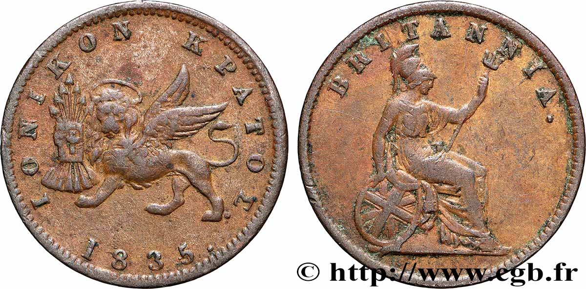 ÎLES IONIENNES 1 Lepton lion ailé / Britannia  1835  TTB 