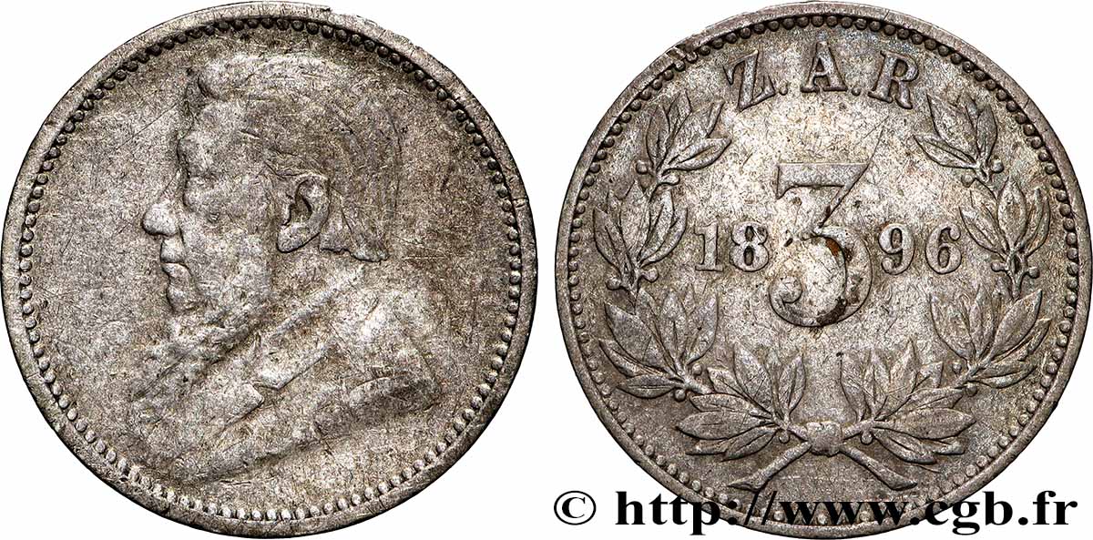 AFRIQUE DU SUD 3 Pence Kruger 1896  TB+ 