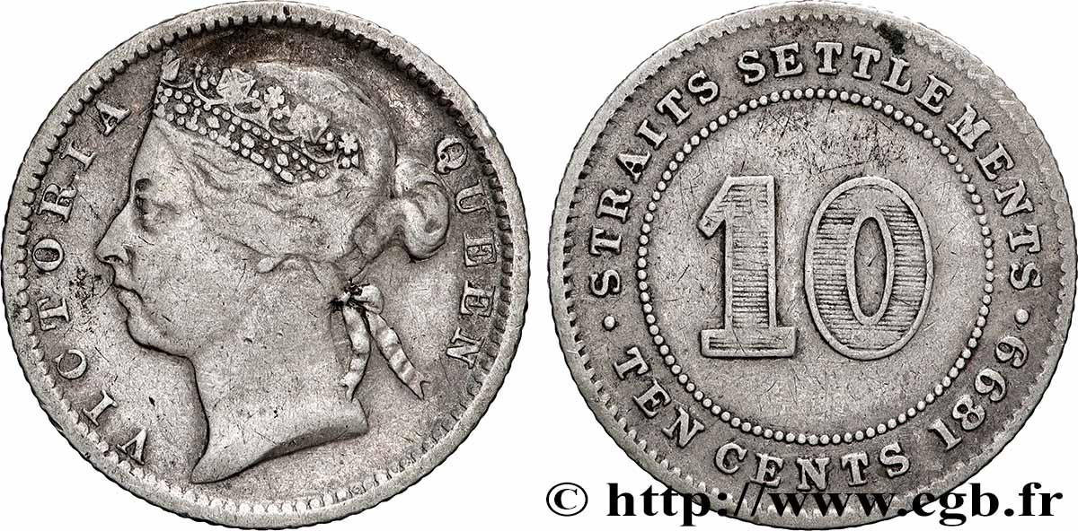 ÉTABLISSEMENTS DES DÉTROITS 10 Cents Victoria 1899  TB+ 