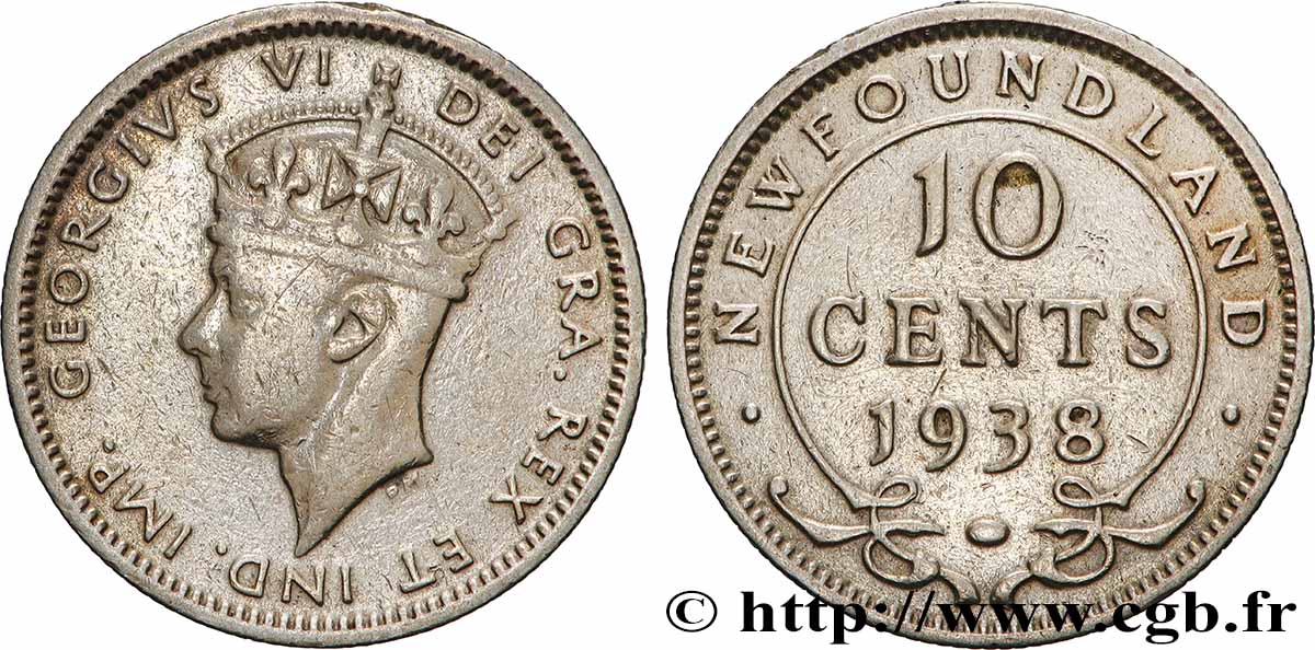 TERRE-NEUVE 10 Cents Georges VI 1938 Londres TTB 