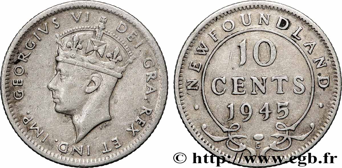 TERRE-NEUVE 10 Cents Georges VI 1945 Ottawa TTB+ 